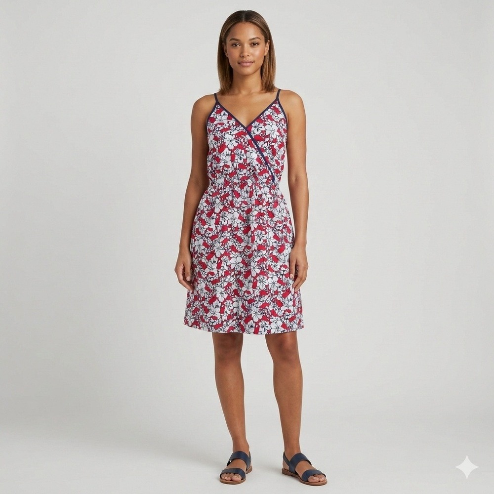 Vineyard Vines Target Red‎ White Blue Floral Whale Print Cotton Dress Womens XS